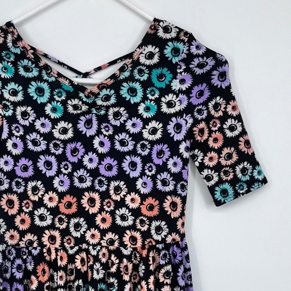 Dot Dot Smile Floral Skater Dress Girls 10/12 Black Multi Daisy Criss-Cross Back